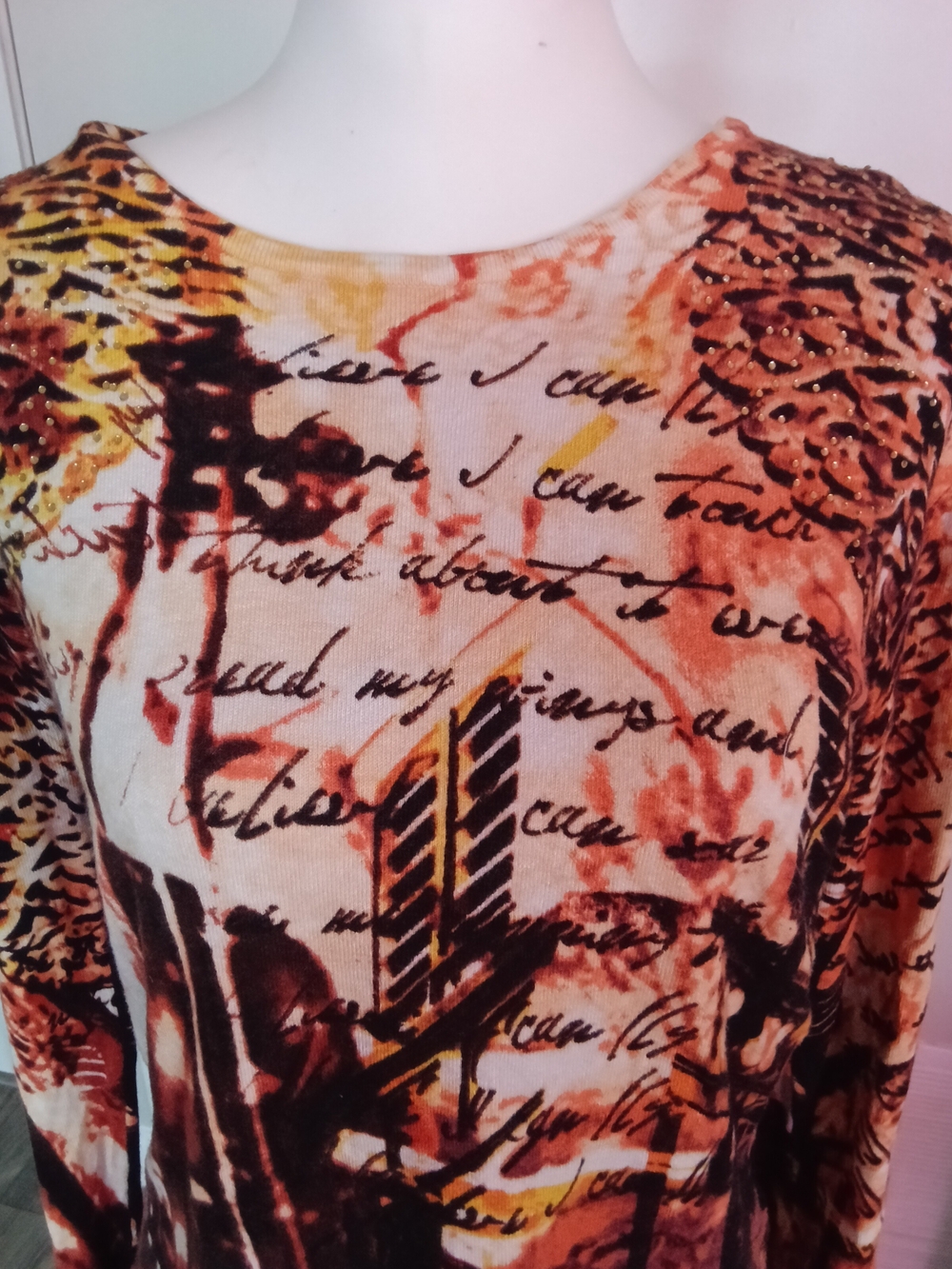 Peck & Peck Multi-Tone Abstract Script Long-Sleeve Top - Picture 3 of 7